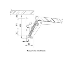 Drawing with measurements, Lift-up Lid Support, 2 Springs, White