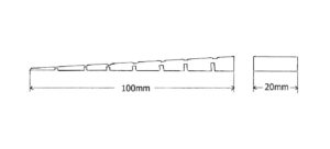 Drawing of plastic table leveler with measurement, 100 millimeters long