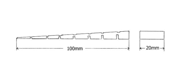 Drawing of plastic table leveler with measurement, 100 millimeters long