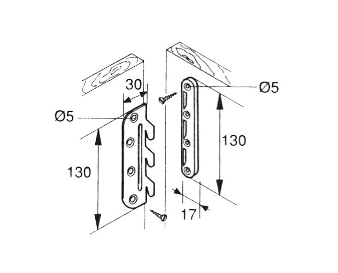 Dimensions drawing, steel bed rail connectors