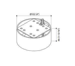 Dimensions, Round metal base with caster wheel and adjustable leveler